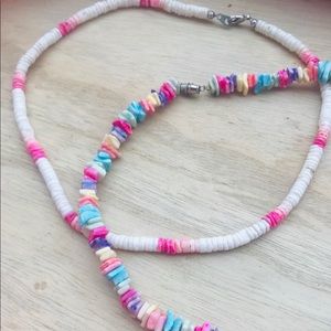 Lot of 2 Colorful Puka Shell Chip Necklaces